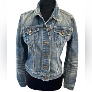 H&M divided Y2K ladies 100% cotton short jean jacket size 6 distressed autumn